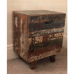 Rustic Bedside Table Vintage Industrial Nightstand Retro Side Cabinet Solid Wood Door Drawer Unit - Image 3