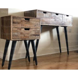 Industrial Bedside Table Vintage Metal Furniture Rustic Solid Wood Cabinet Drawer Nightstand Unit - Image 5