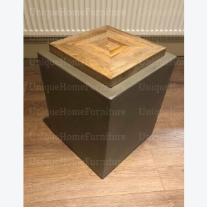 Concrete Side Table Vintage Industrial Plant Lamp Stand Square Solid Wood Top End Furniture - Image 4