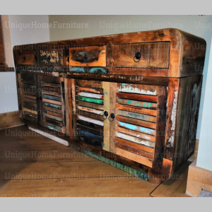 Large Industrial Sideboard Rustic Solid Wood Furniture Vintage Handmade Storage Cabinet - Image 3
