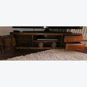 Rustic TV Stand Solid Sheesham Wood Indian Media Unit Vintage Industrial Cabinet Storage Unit - Image 4