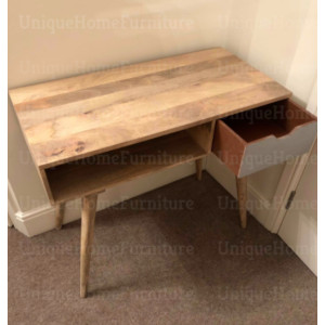 Solid Wood Computer Desk Rustic Writing Table Vintage Nordic Scandinavian Style Office - Image 3
