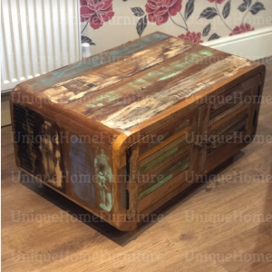 Vintage Coffee Table Industrial Storage Unit Retro 2 Door Cupboard Rustic Solid Wood Furniture - Image 6