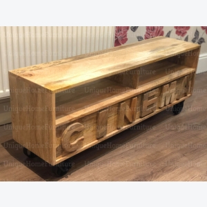 Industrial TV Unit Vintage Retro Stand Cinema Style Media Cabinet Rustic Solid Wood Furniture - Image 5