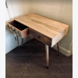 Rustic Computer Desk Solid Wood Writing Console Table Vintage Scandinavian Nordic Office Drawers - Image 3