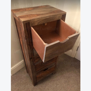 Rustic Grey Tallboy Solid Sheesham Wood Chest Drawers Tall Vintage Storage Side Cabinet - Image 4