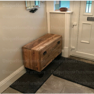 Rustic Storage Bench Hallway Shoe Rack Vintage Industrial Furniture Solid Wood Wheels Cabinet - Image 6