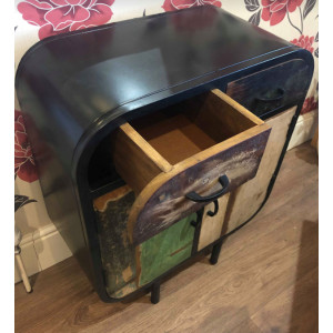 Industrial Side Cabinet Vintage Storage Sideboard Metal Retro Cupboard Rustic Wood Unit - Image 3