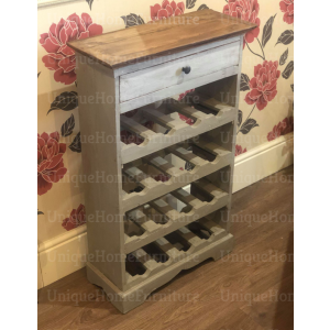 Rustic Bar Cabinet Shabby Chic Furniture Wooden Bottle Holder Vintage Storage Rack - Image 5
