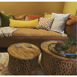 Indian Coffee Table Round Vintage Furniture Set 2 Side End Tables Antique Solid Wood - Image 4