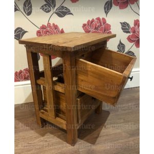 Rustic Bedside Table Small Wooden Cabinet Vintage Side End Unit Industrial Style Solid Wood Drawers - Image 4