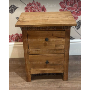 Rustic Bedside Table Small Wooden Cabinet Vintage Side End Unit Industrial Style Solid Wood Drawers - Image 5