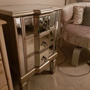 Mirrored Bedside Table Vintage Storage Antique Venetian Glass Cabinet 3 Drawers Unit - Image 5