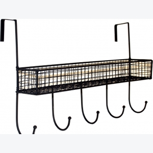 Black Door Hanging Rack Vintage Industrial Basket Metal Wire Storage 5 Hooks Wall Cabinet Shelf - Image 2
