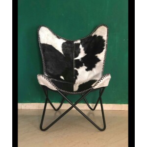 Industrial Butterfly Chair Vintage Retro Seat Genuine Goat Leather Accent Furniture - Image 3