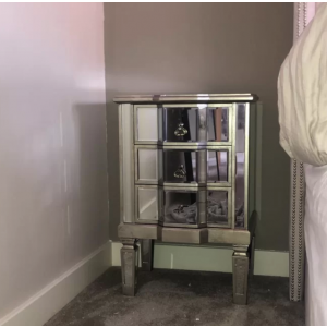 Mirrored Bedside Table Vintage Storage Antique Venetian Glass Cabinet 3 Drawers Unit - Image 4