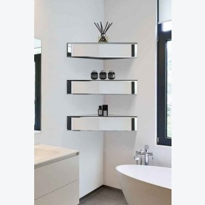 Floating Mirrored Shelf Venetian Glass Furniture Corner Bedside Console Table Modern Wall Unit - Image 3