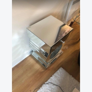 Glass Side Table Venetian Mirrored Furniture Modern Silver Console Room Storage Drawer - Image 3
