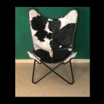 Industrial Butterfly Chair Vintage Retro Seat Genuine Goat Leather Accent Furniture