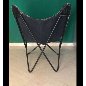 Industrial Butterfly Chair Vintage Retro Seat Genuine Goat Leather Accent Furniture - Image 6