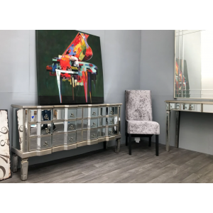 Venetian Mirrored Chest 6 Drawers Antique Silver Sideboard Large Vintage Glass Cabinet - Image 2