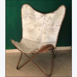Industrial Vintage Seat Leather Butterfly Chair Genuine Goat Retro Accent Furniture - Image 3