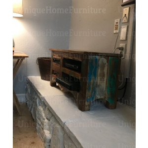 Small Industrial TV Stand Vintage Retro Furniture Media Shelf Unit Rustic Solid Wood Cabinet - Image 4