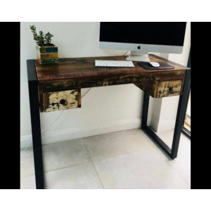 Industrial Computer Desk Vintage Retro Writing Table Rustic Solid Wood Office Drawer - Image 4