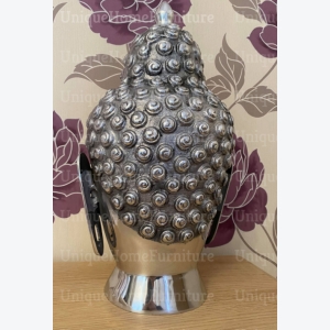 Buddha Home Decor Large Head Ornament Indoor Statue Metal Silver Sculpture - Image 3