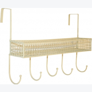 White Door Hanging Rack Vintage Industrial Basket Metal Wire 5 Hook Storage Wall Cabinet Shelf Unit - Image 2