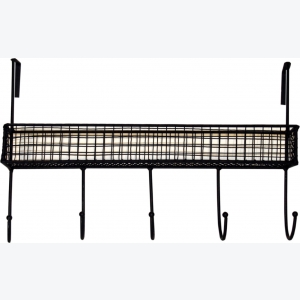 Black Door Hanging Rack Vintage Industrial Basket Metal Wire Storage 5 Hooks Wall Cabinet Shelf - Image 3