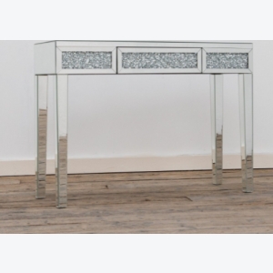 Mirrored Console Table Modern Dressing Room Venetian Hallway Crushed Crystal Glass Drawer - Image 2