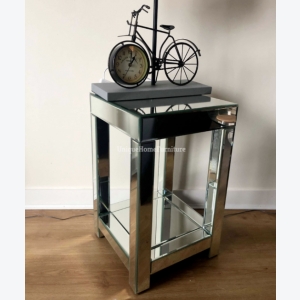 Small Mirrored Side Table Venetian Glass Furniture Square Plant Lamp Stand Modern End Storage Shelf - Image 4