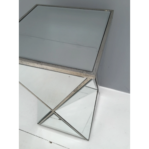 Mirrored Side Table Venetian Antique Glass Pedestal Plant Lamp Stand - Image 4