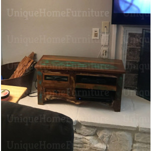 Small Industrial TV Stand Vintage Retro Furniture Media Shelf Unit Rustic Solid Wood Cabinet - Image 3