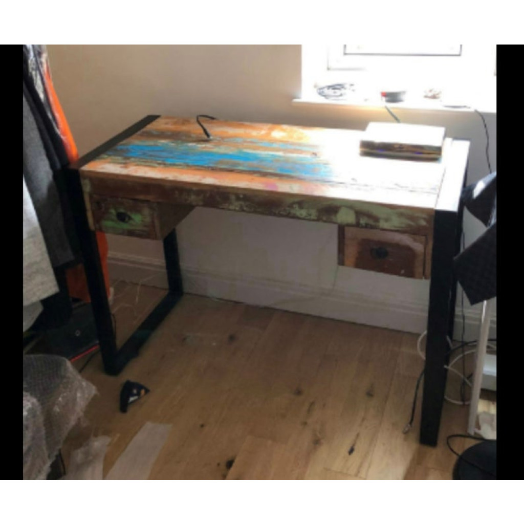 Industrial Computer Desk Vintage Retro Writing Table Rustic Solid Wood ...