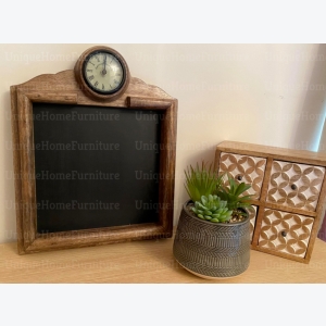 Shabby Chic Blackboard Rustic Wooden Memo Wall Glass Clock Vintage Chalk Board - Image 3