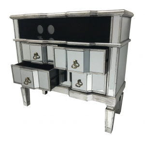 Venetian Mirrored TV Stand Antique French Unit Silver Widescreen Cabinet Large Glass - Image 4