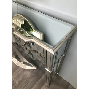 Venetian Mirrored Console Table 6 Storage Drawers Antique Silver Glass Hallway Dressing Furniture - Image 4