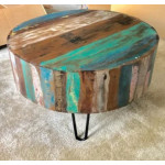 Round Industrial Coffee Table Vintage Retro Furniture Rustic Solid Wood Metal Hairpin Legs