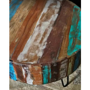 Round Industrial Coffee Table Vintage Retro Furniture Rustic Solid Wood Metal Hairpin Legs - Image 4