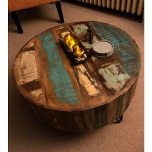 Round Industrial Coffee Table Vintage Retro Furniture Rustic Solid Wood Metal Hairpin Legs - Image 3