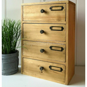 Rustic Chest Drawers Small Trinket Box Office Desk Top Storage Cabinet Shabby Chic Wooden Unit - Image 3