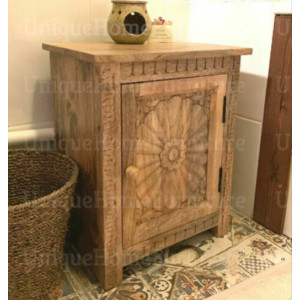 Vintage Bedside Table Industrial Style Furniture Rustic Solid Wood Storage Small Side Cabinet Door - Image 4
