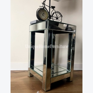 Small Mirrored Side Table Venetian Glass Furniture Square Plant Lamp Stand Modern End Storage Shelf - Image 2
