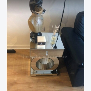 Glass Side Table Venetian Mirrored Furniture Modern Silver Console Room Storage Drawer - Image 2