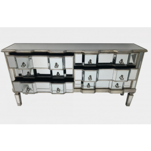 Venetian Mirrored Chest 6 Drawers Antique Silver Sideboard Large Vintage Glass Cabinet - Image 4