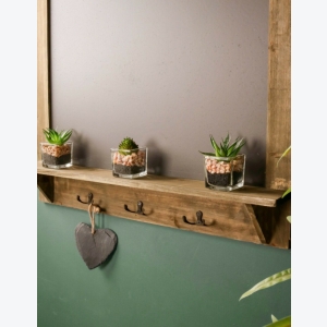 Shabby Chic Blackboard Vintage Chalk Board Rustic Wood Notice Metal Hooks Shelf Key Storage - Image 2