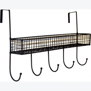 Black Door Hanging Rack Vintage Industrial Basket Metal Wire Storage 5 Hooks Wall Cabinet Shelf - Image 4