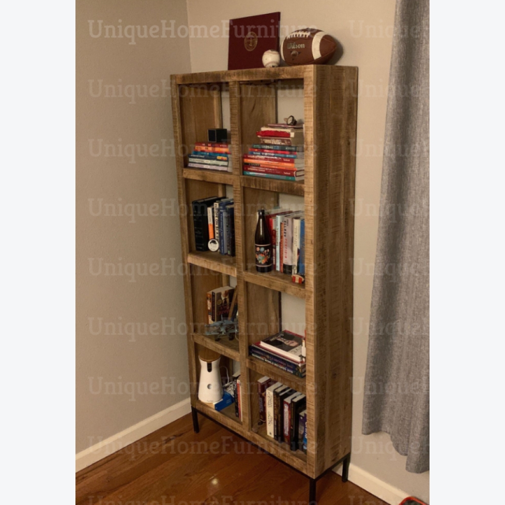 Tall Display Unit Vintage Industrial Bookcase Rustic Solid Wood Cube ...